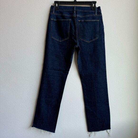 Frame Denim Le High Straight Solid Dark Wash Raw Step Hem Bronx Chew Size 26 - Picture 6 of 9